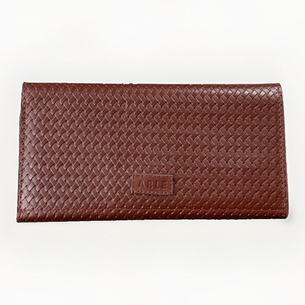 ABLE Woven Leather Long Wallet Cognac Brown Handcrafted Continental Clutch